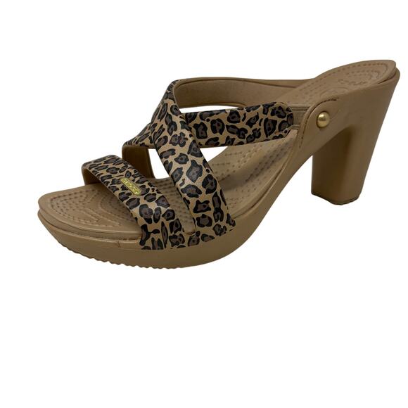 Crocs Sandals Heel Tan Animal Print SINGLE LEFT SHOE - 10 - Picture 1 of 7